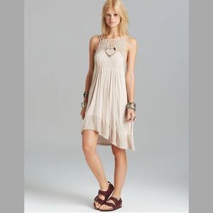 Free People Intimately Crochet Lace Trapeze Dress Taupe XS Mini Boho Festival